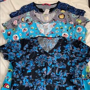 Bundle of 4 graphic scrub tops